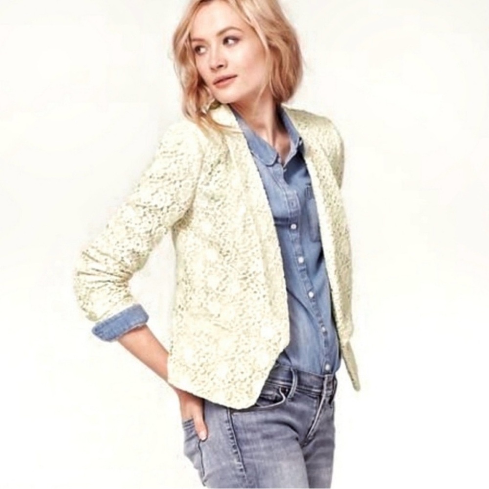 LOFT Lace Open-Front Jacket - Cream